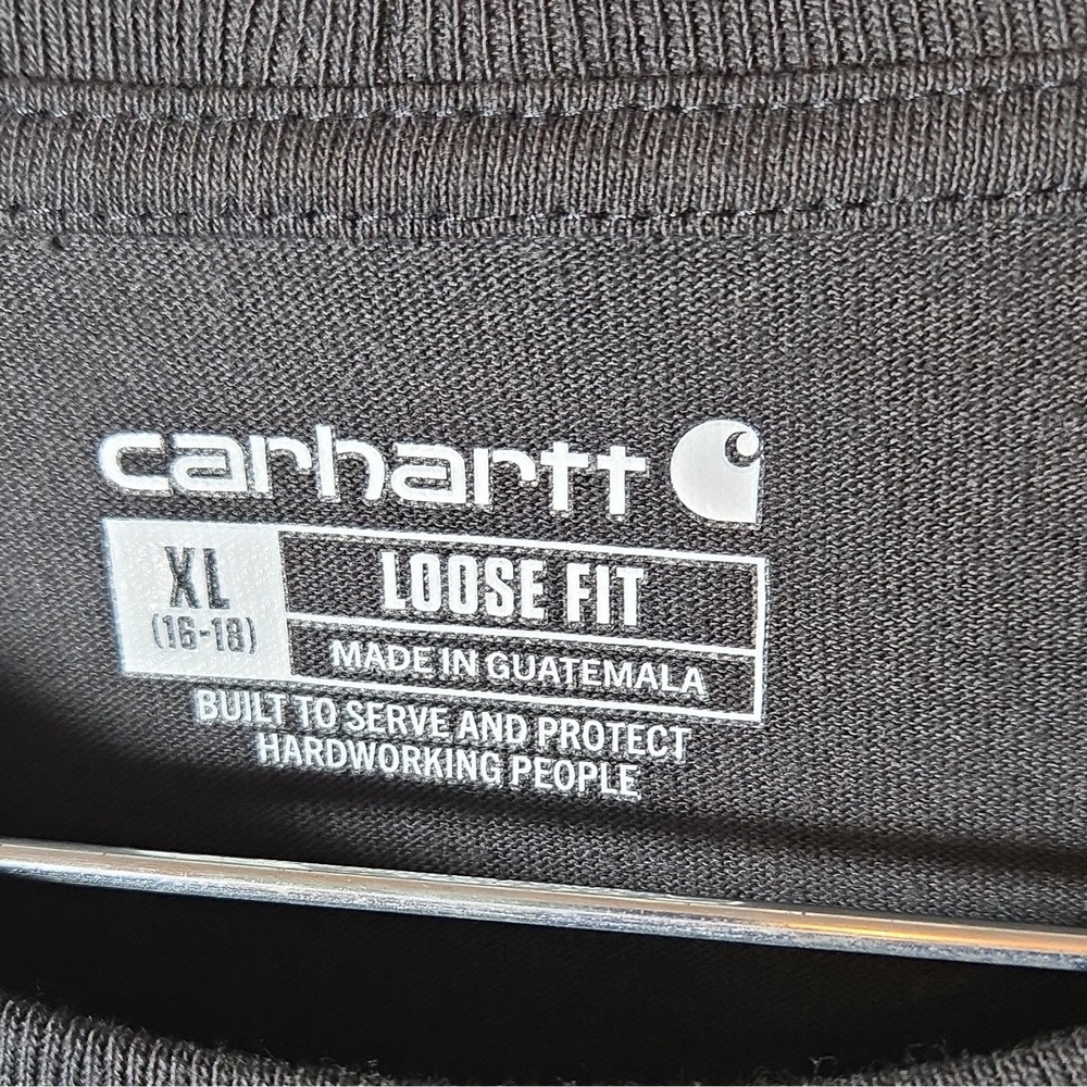 Carhartt Loose Fit Cotton Long Sleeve Pocket Crew Neck T-Shirt Black XL 16-18 - Picture 3 of 4